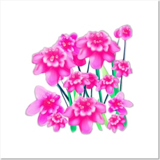 Hot Pink Bouquet of Flowers and Dew Drops Posters and Art